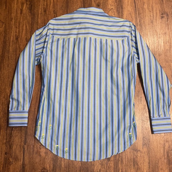 Robert Graham Long Sleeve Blue/Green Pinstriped Embroidered Flower Shirt-Sz M - Picture 7 of 13
